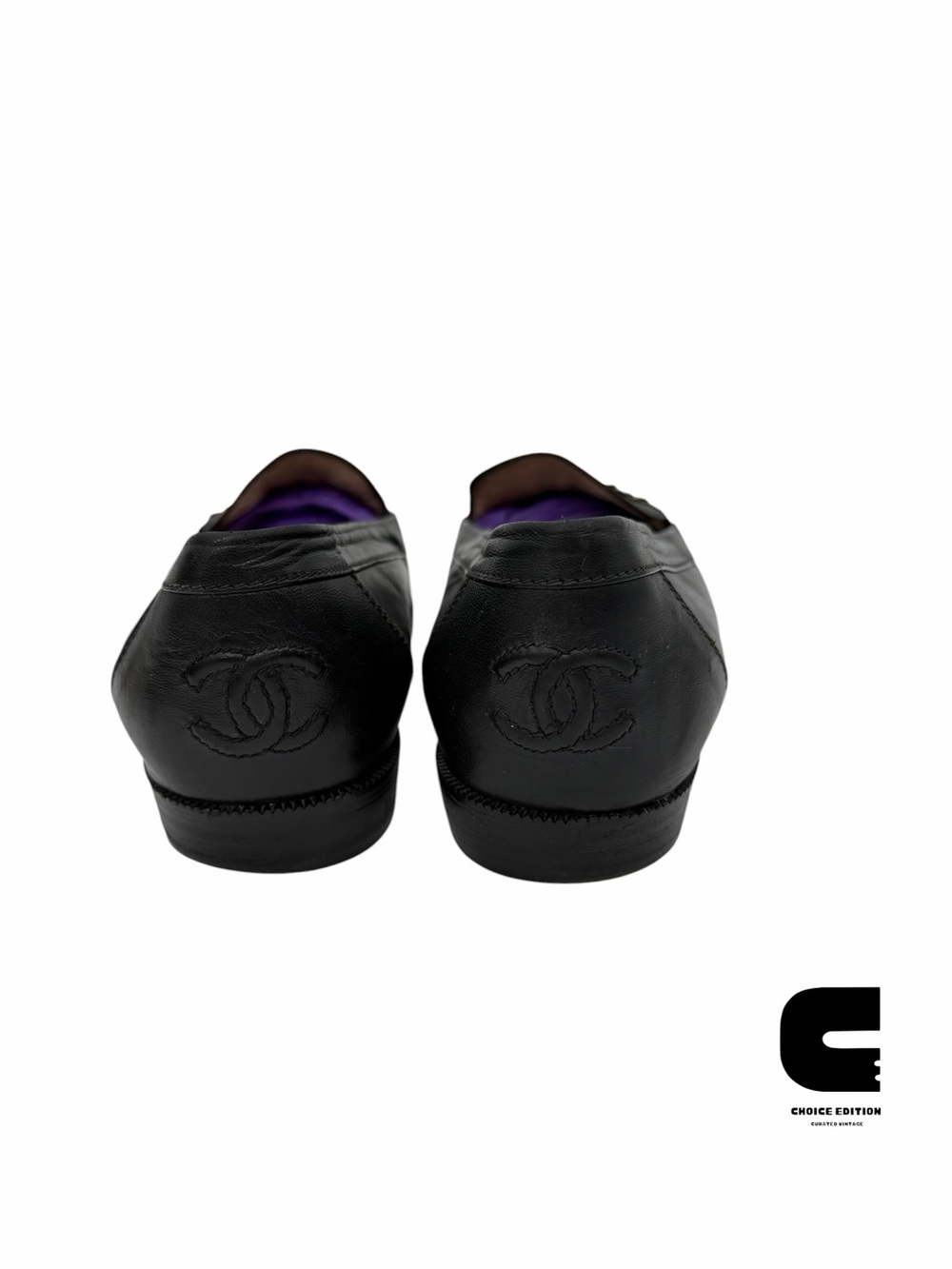 Vintage Chanel Classic Leather CC Chain Slip On Loafers - Size 38 1/2 - Picture 6 of 8